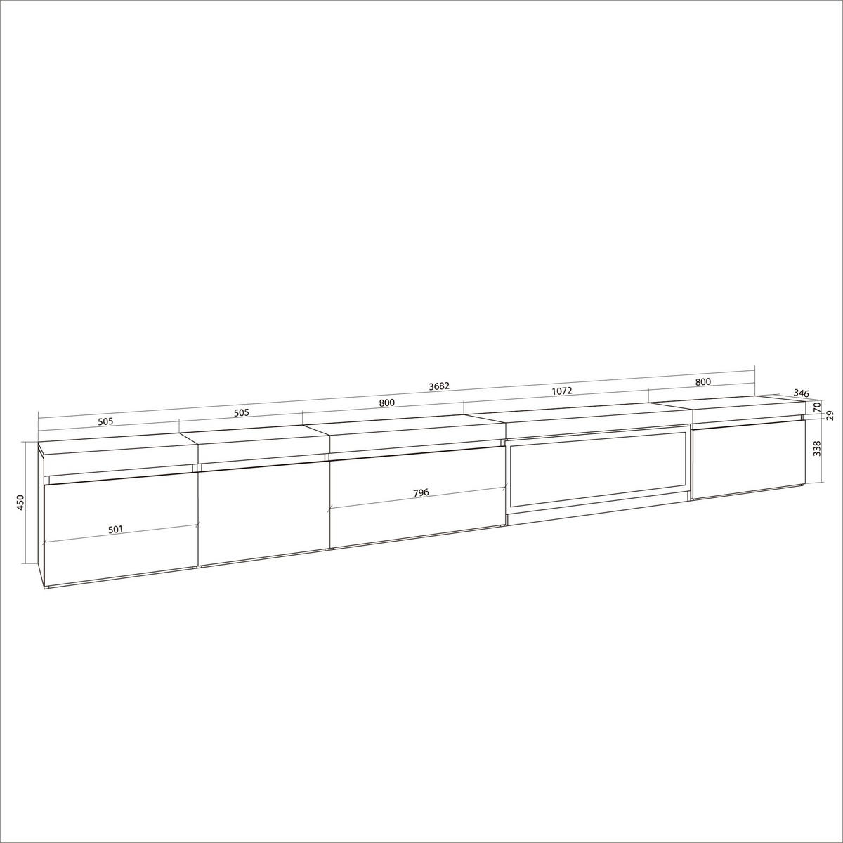 TV-SCHRANK Elektrokamin XXL, Hängend, schwarz, 368/35/45cm - Schwarz, Holzwerkstoff (368/45/35cm) - Skraut Home