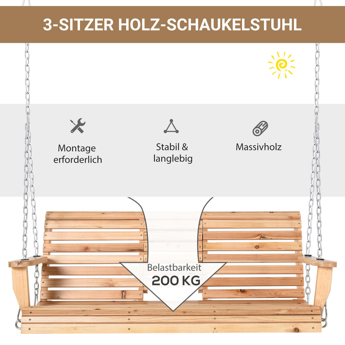 HÄNGEBANK, Tannenholz, Natur - Naturfarben, Holz (75/53/150cm) - Outsunny