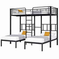 ETAGENBETT Dreifach 90x200 cm Metall Schwarz mit Leiter und Tisch - Schwarz, Metall (90/200cm) - Meubliv