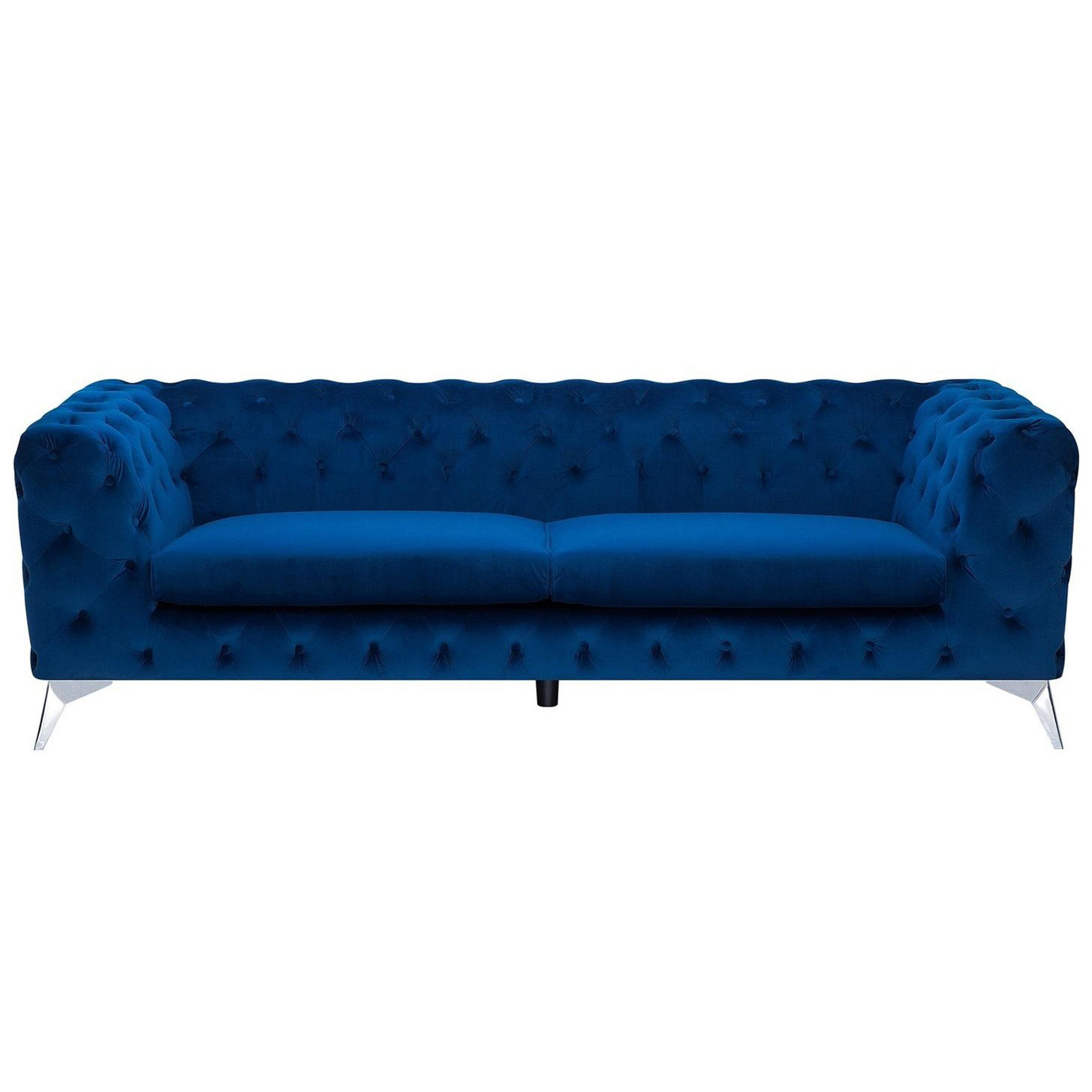 3-SITZER-SOFA Samtstoff Dunkelblau Sotra - Hellblau, Textil (224/70/85cm) - Beliani