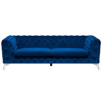 3-SITZER-SOFA Samtstoff Dunkelblau Sotra - Hellblau, Textil (224/70/85cm) - Beliani