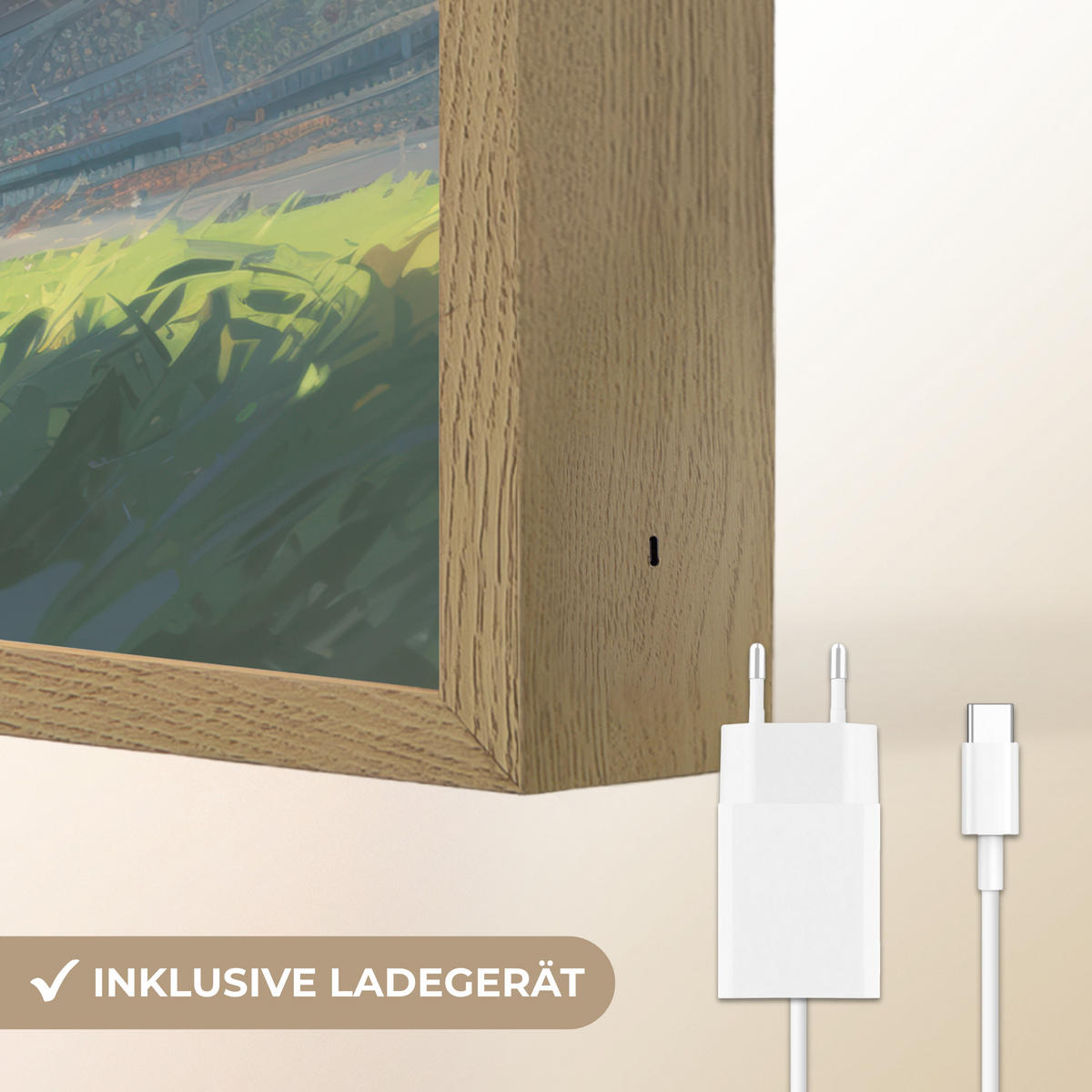 NÁSTĚNNÁ LAMPA S AKUMULÁTOREM Stadion - Fotbalista - Míč 40x30 cm - modrá, kompozitní dřevo (40/30/8cm) - OnlyWow