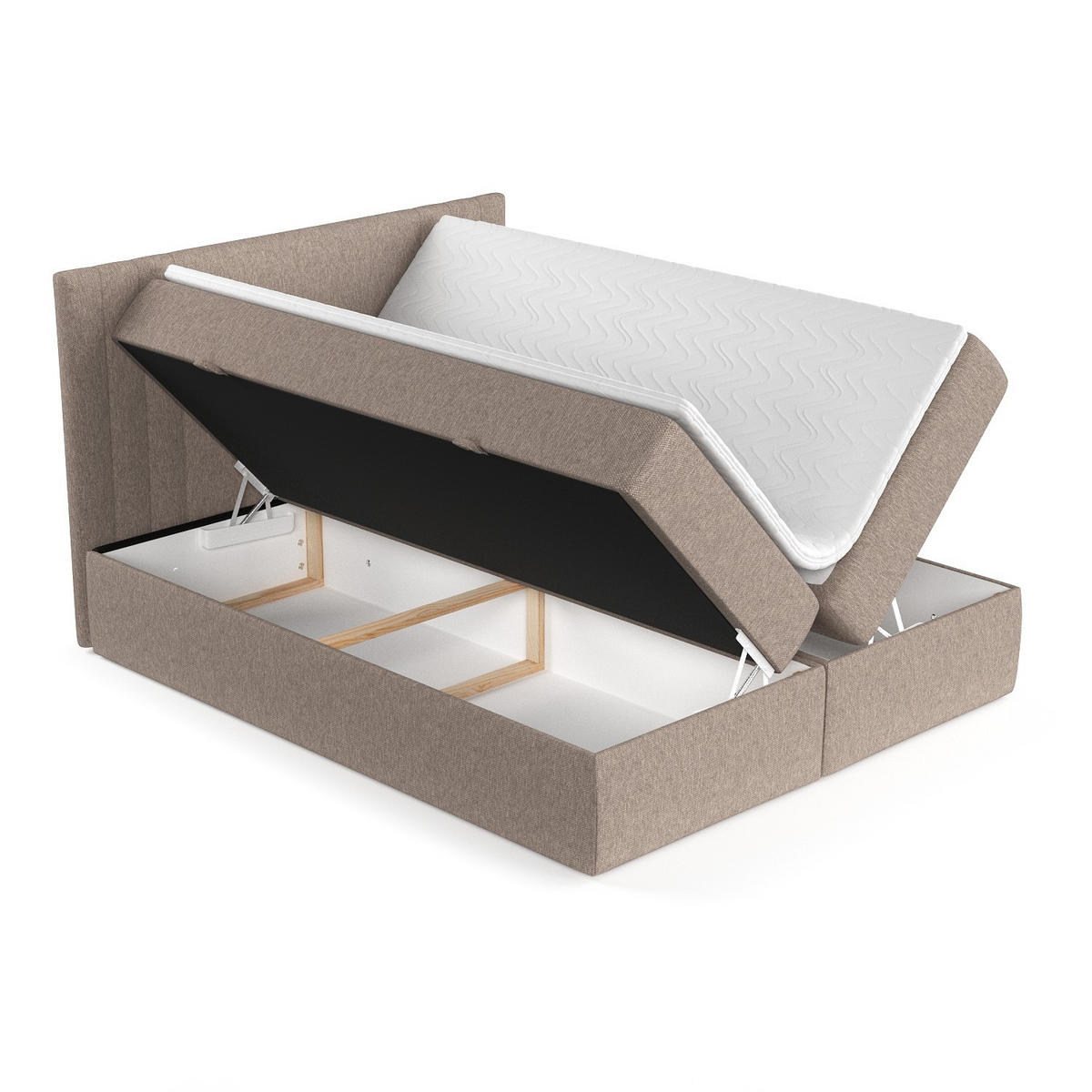 BOXBETT Mallo Dunkelbeige 180/200 cm mit Matratze und Topper - Hellbraun/Schwarz, Holz/Holzwerkstoff (180/200cm) - Maison de Reve