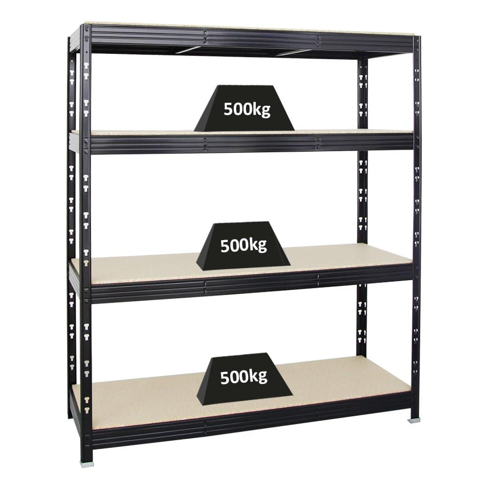 SCHWERLASTREGAL Rhino 180x160x60 cm 4 Spanplatten-Ebenen 16mm Fachlast 500 kg Schwarz - Schwarz, Metall (160/180/60cm) - PROREGAL