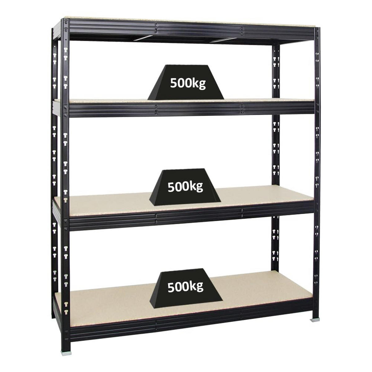 SCHWERLASTREGAL Rhino 180x160x60 cm 4 Spanplatten-Ebenen 16mm Fachlast 500 kg Schwarz - Schwarz, Metall (160/180/60cm) - PROREGAL