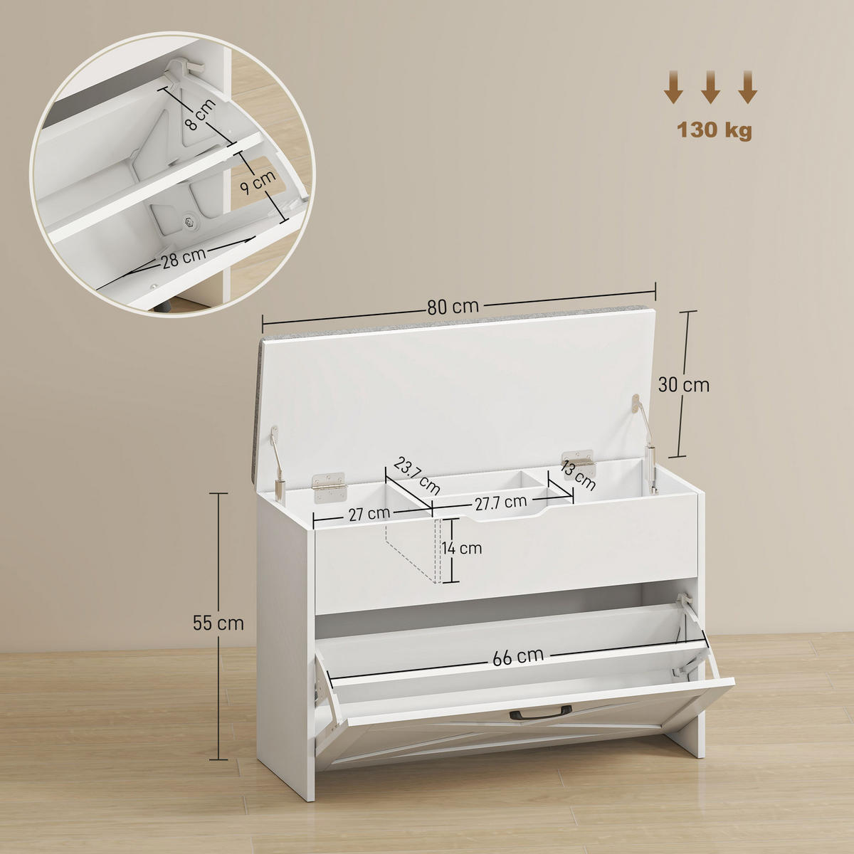 SCHUHBANK Weiß 1 Stück - Weiß, Kunststoff (30/55/80cm) - GiPP