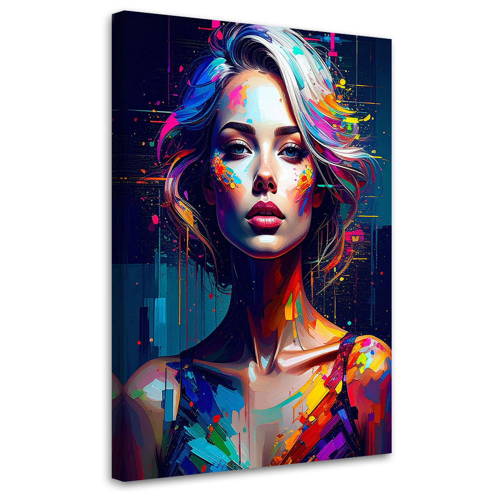 LEINWANDBILD Buntes Porträt einer Frau 70x100cm - Multicolor, Textil (70/100cm) - Feeby
