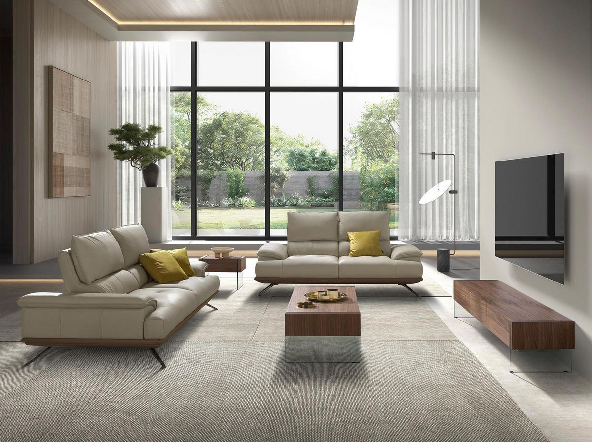 SOFA 2-Sitzer-Sofa aus taupegrauem Leder 200/117/104 cm - Taupe/Chromfarben, Leder/Metall (200/100/117cm) - ANGEL CERDA