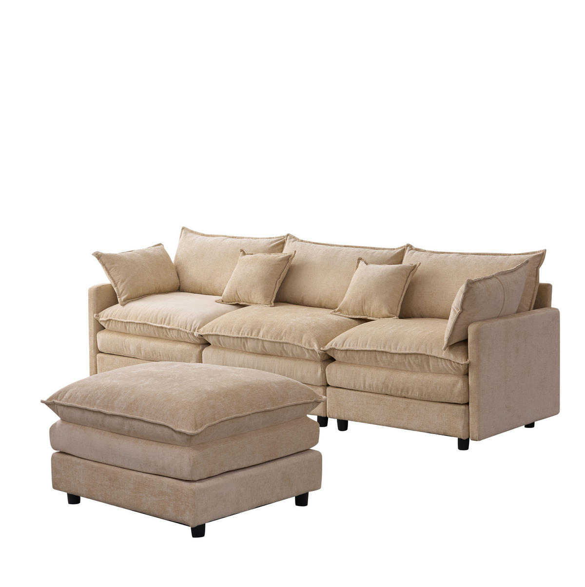 ECKSOFA mit Hocker 3-Sitzer Chenille Light Coffee - Braun, Holz (154/267cm) - Meubliv