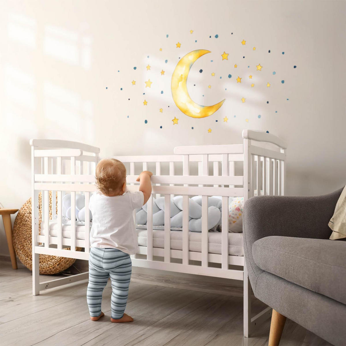 WANDAUFKLEBER 130x141cm - Nachthimmel Mond - Multicolor, Kunststoff (130/141/0.1cm) - Wallfluent