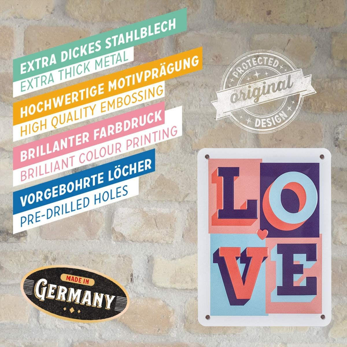 BLECHSCHILD 15/20 cm Word Up LOVE - Multicolor, Metall (15/20/0.5cm) - Nostalgic-Art