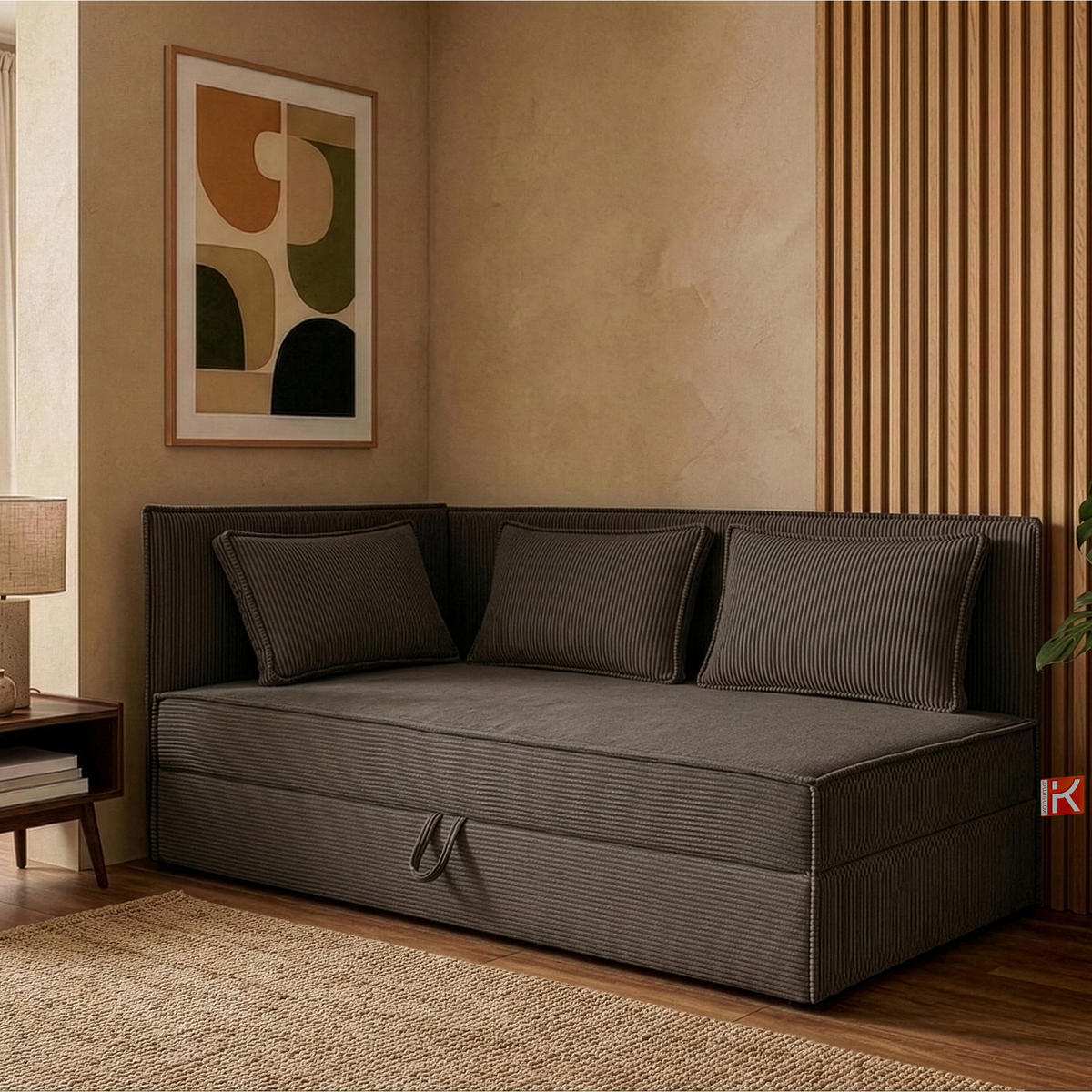 JUGENDBETT ROTI Einzelbett mit Bettkasten, 90x200cm, Bett mit Bonellmatratze, mit Rückenlehne - Schwarz/Braun, Holz/Holzwerkstoff (92/200cm) - KONSIMO®