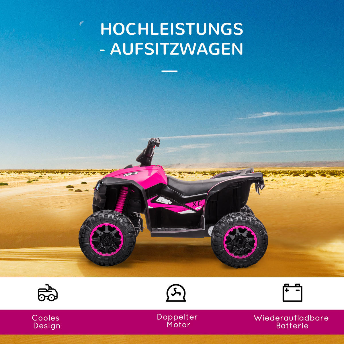 ELEKTRO-QUAD - Schwarz/Rosa, Kunststoff/Metall (83/53/55.5cm) - HOMCOM