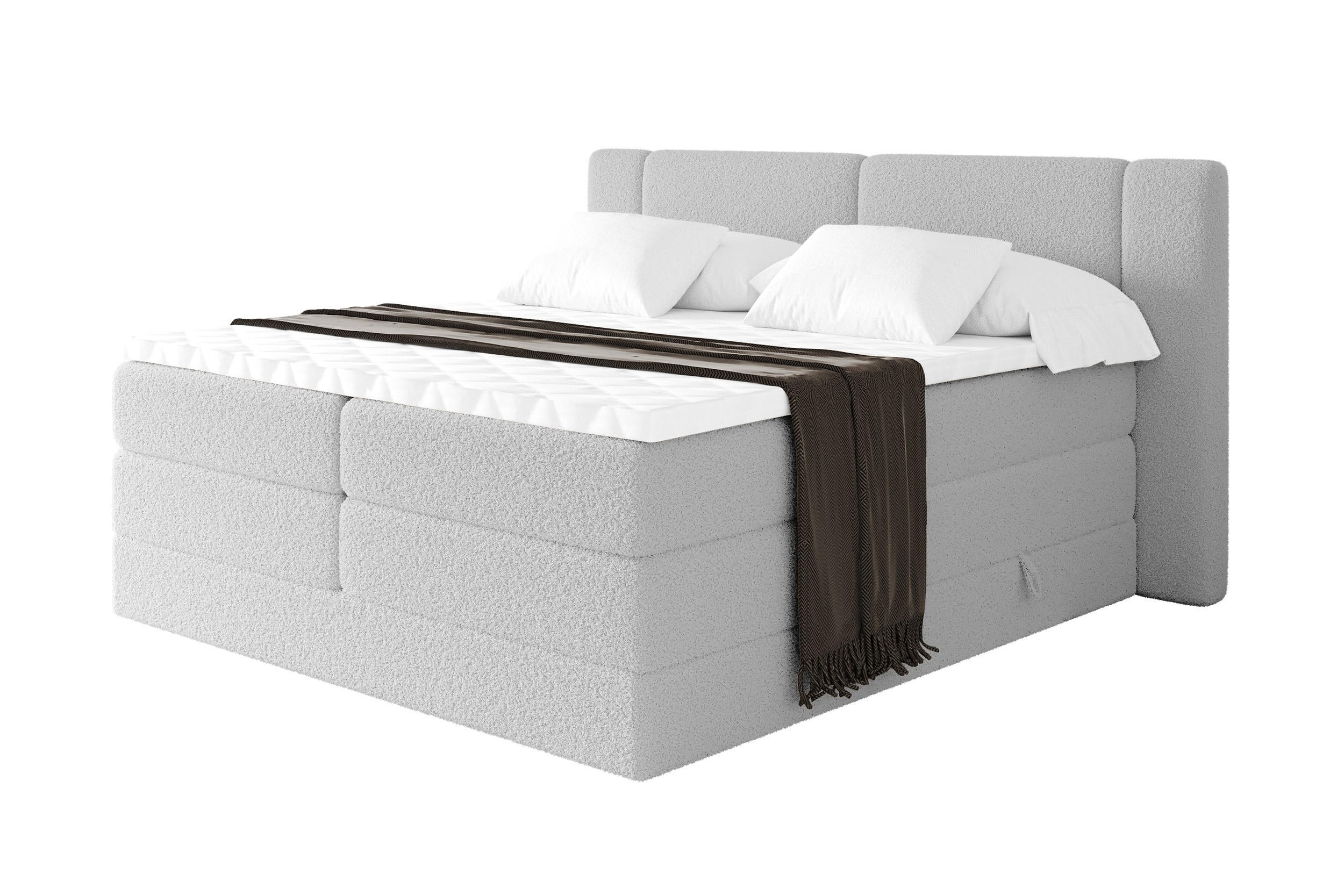 BOXSPRINGBETT mit Matratze H3/H4 - EVON KING - 140x200 cm Hellgrau - Hellgrau, Holzwerkstoff (140/200cm) - ALTDECOR