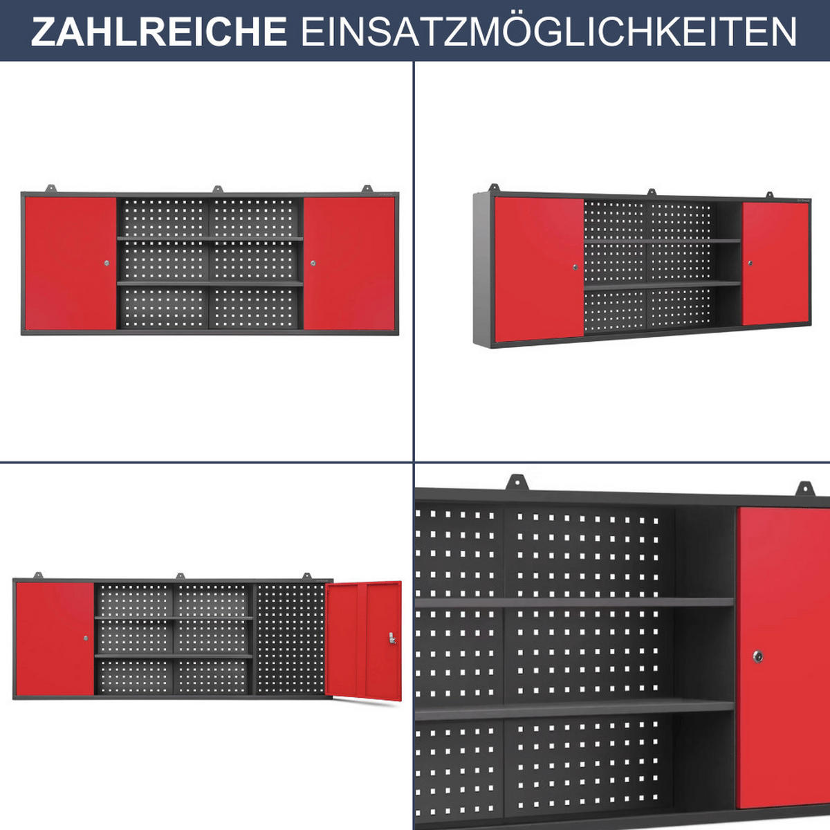 HÄNGESCHRANK Werkstatt abschließbar OLIS 60x160x20cm Anthrazit-Rot - Anthrazit, Metall (160/60/20cm) - DELUKE