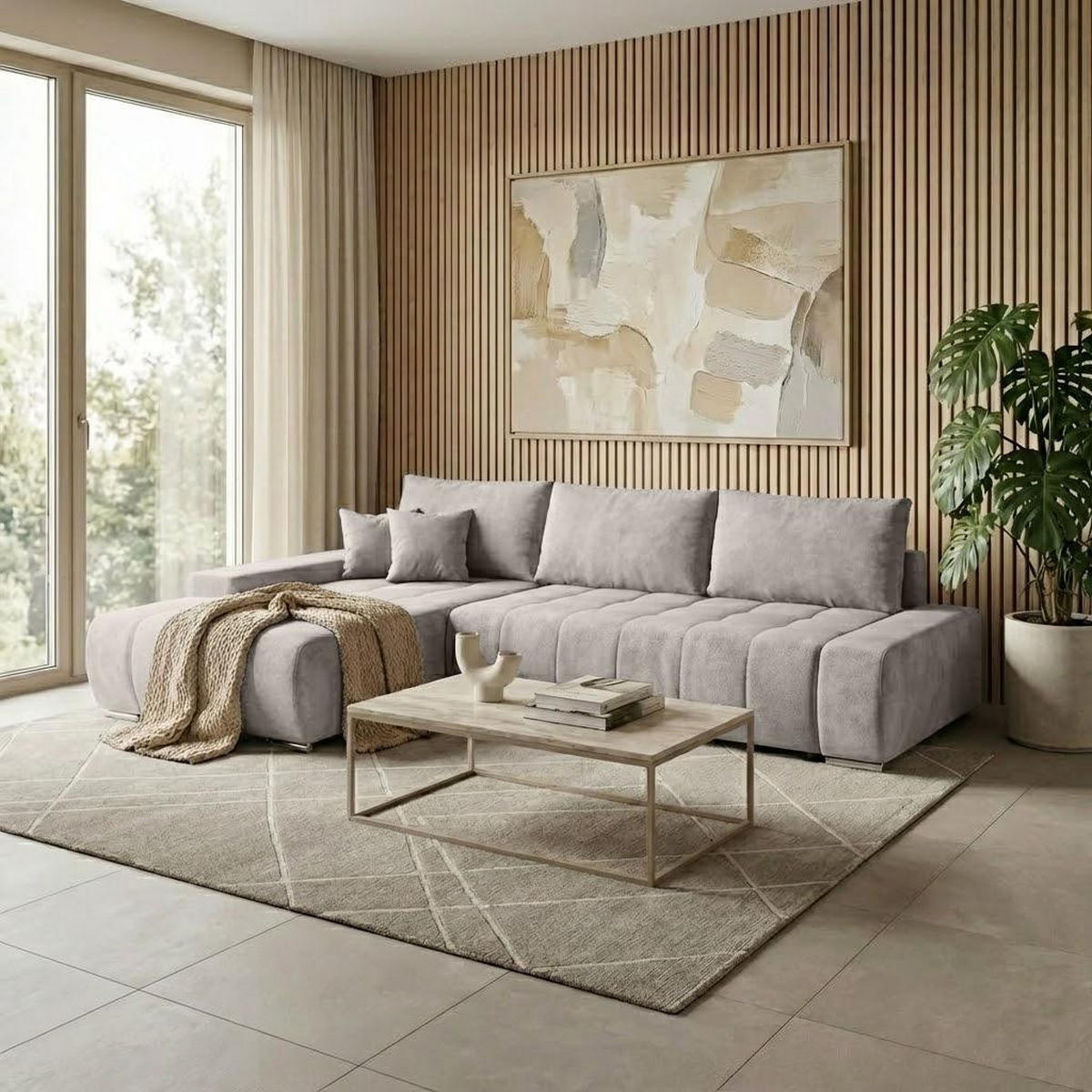 ECKSOFA Draco L beige links - Chromfarben/Beige, Textil/Metall (267/186cm) - Beautysofa