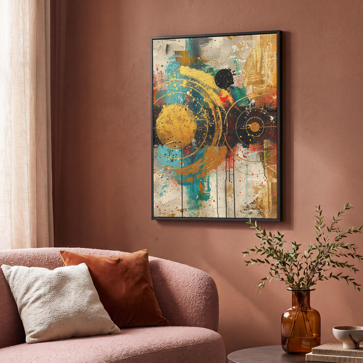 LEINWAND Bilder mit Rahmen - Abstrakt - Kunst - Gold - Modern - 70x100 - Multicolor, Textil (70/100cm) - MuchoWow