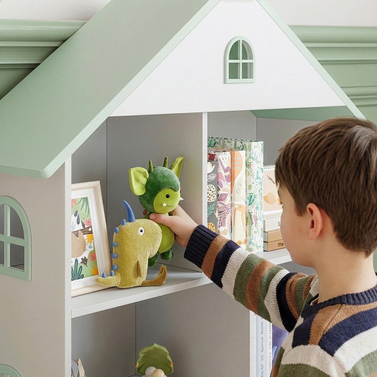 DĚTSKÁ POLICE Vipsali - bílá/mátově zelená, kompozitní dřevo (83/106.5/30cm) - [en.casa]