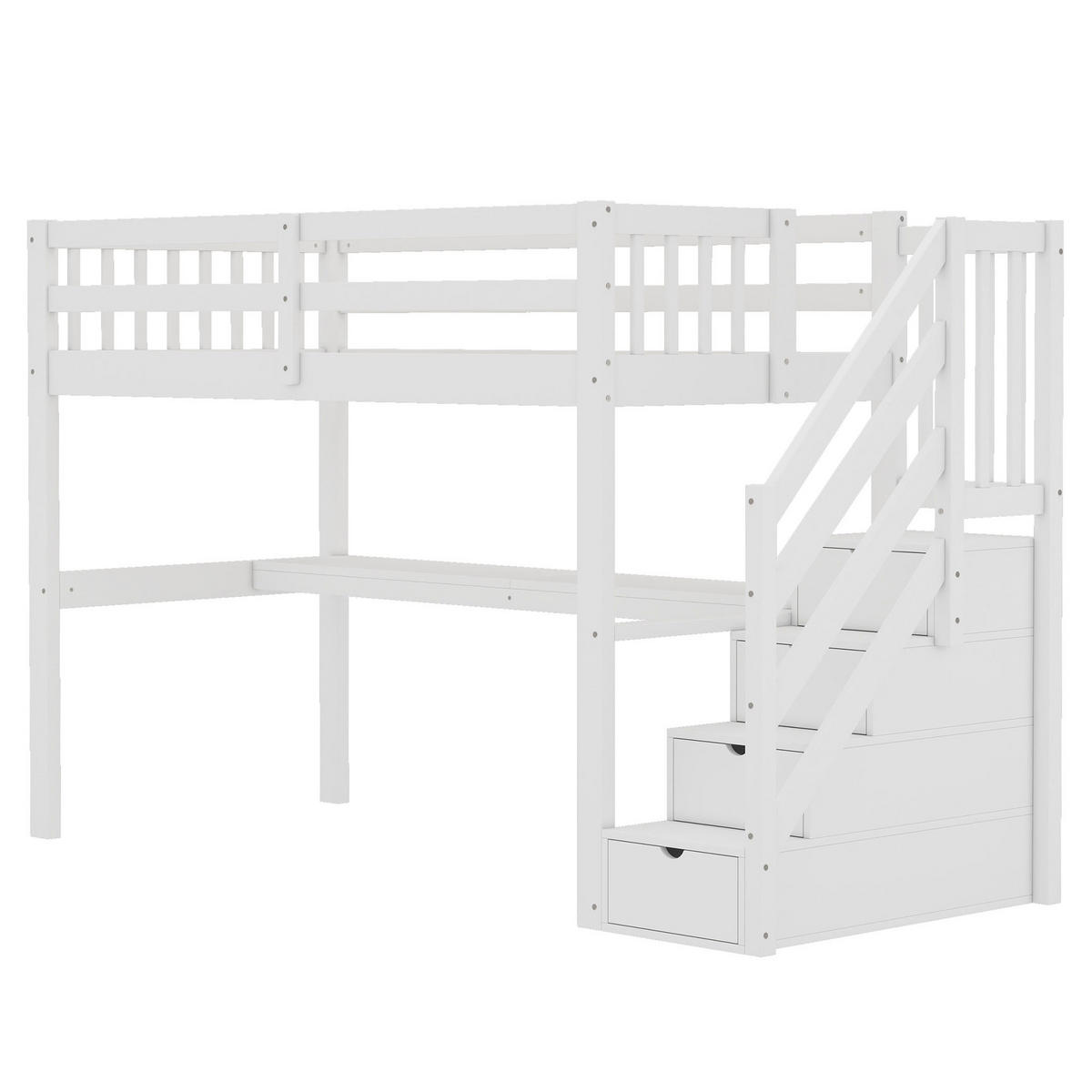 HOCHBETT 90x200cm Weiß Kinderhochbett Stauraumschubladen Schreibtisch - Weiß, Holz (90/200cm) - FLIEKS