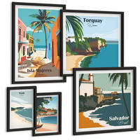 BILDER SET 5er Set - 50x50 cm & 20x30 cm & 40x60 cm Schwarzer Rahmen - Retro-Ansichten von Städten auf der ganzen Welt - Schwarz, Kunststoff (40/60cm) - TULUP