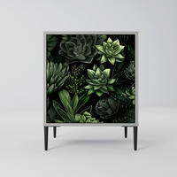 SIDEBOARD SUCCULENT JUNGLE, Grau, 57,5x42x72,5 cm, Schwarze Metallfüße - Multicolor/Schwarz, Holzwerkstoff/Metall (57.5/72.5/42cm) - SpaceRebels