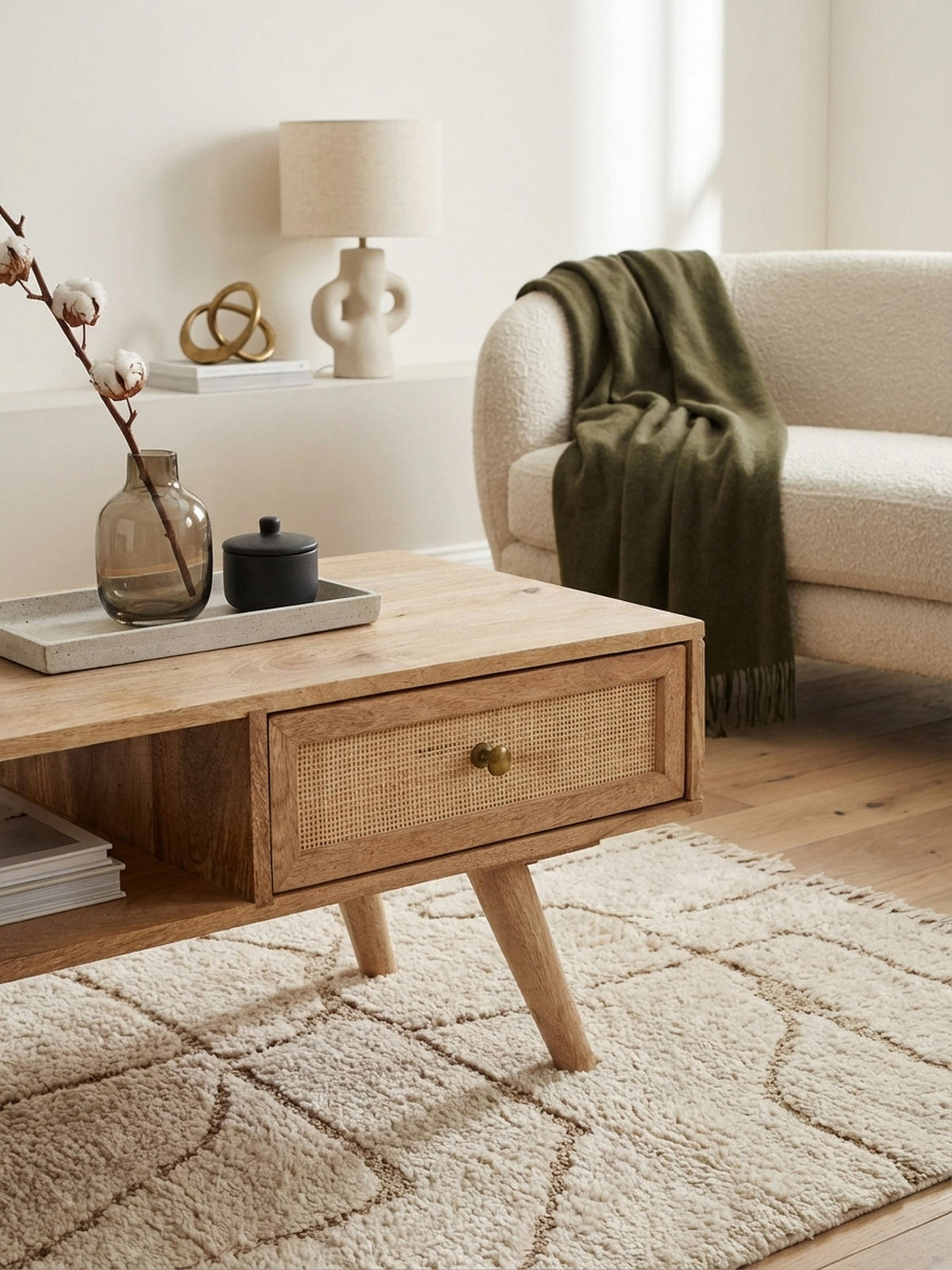 COUCHTISCH Mango-Holz Massiv mit Ablagefläche - Beige/Braun, Holz/Metall (45/90/40cm) - KADIMA DESIGN