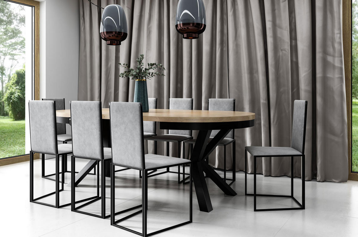 ESSTISCH Clara runder ausziehbarer, Marmor Weiß 120-200/120/76 cm - Ecru/Schwarz, Holzwerkstoff/Metall (120/120/76cm) - WFL GROUP
