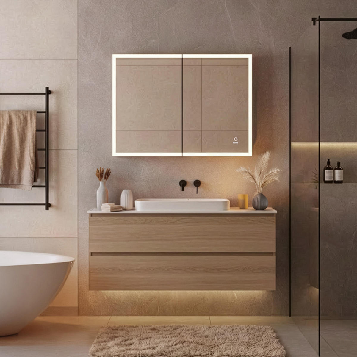 LED-SPIEGEL EVE - Farbe: Schwarz, Größe: 80 x 60 cm - Schwarz, Metall (80/60/13.3cm) - Home Deluxe