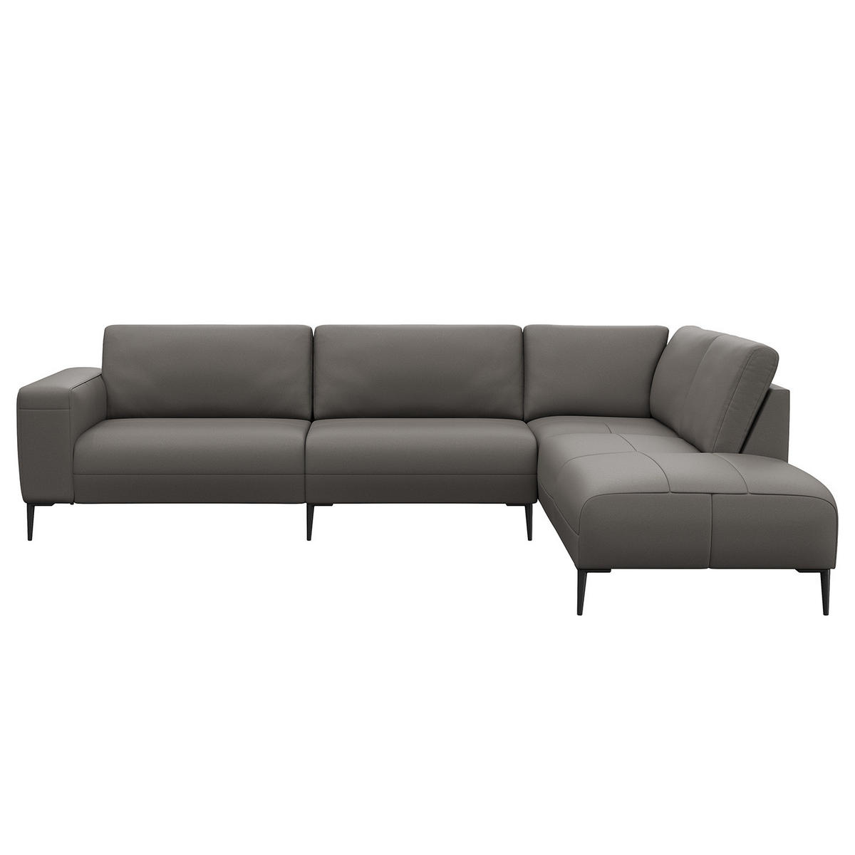 ECKSOFA mit Ottomane - Schwarz/Grau, Leder/Metall (290/203cm) - home24