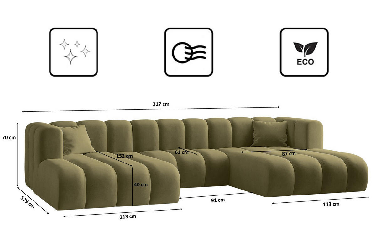 ECKSOFA U-from Grand modular Stoff Salvador Olive - Olivgrün, Holz (317/179cm) - Kaiser Möbel