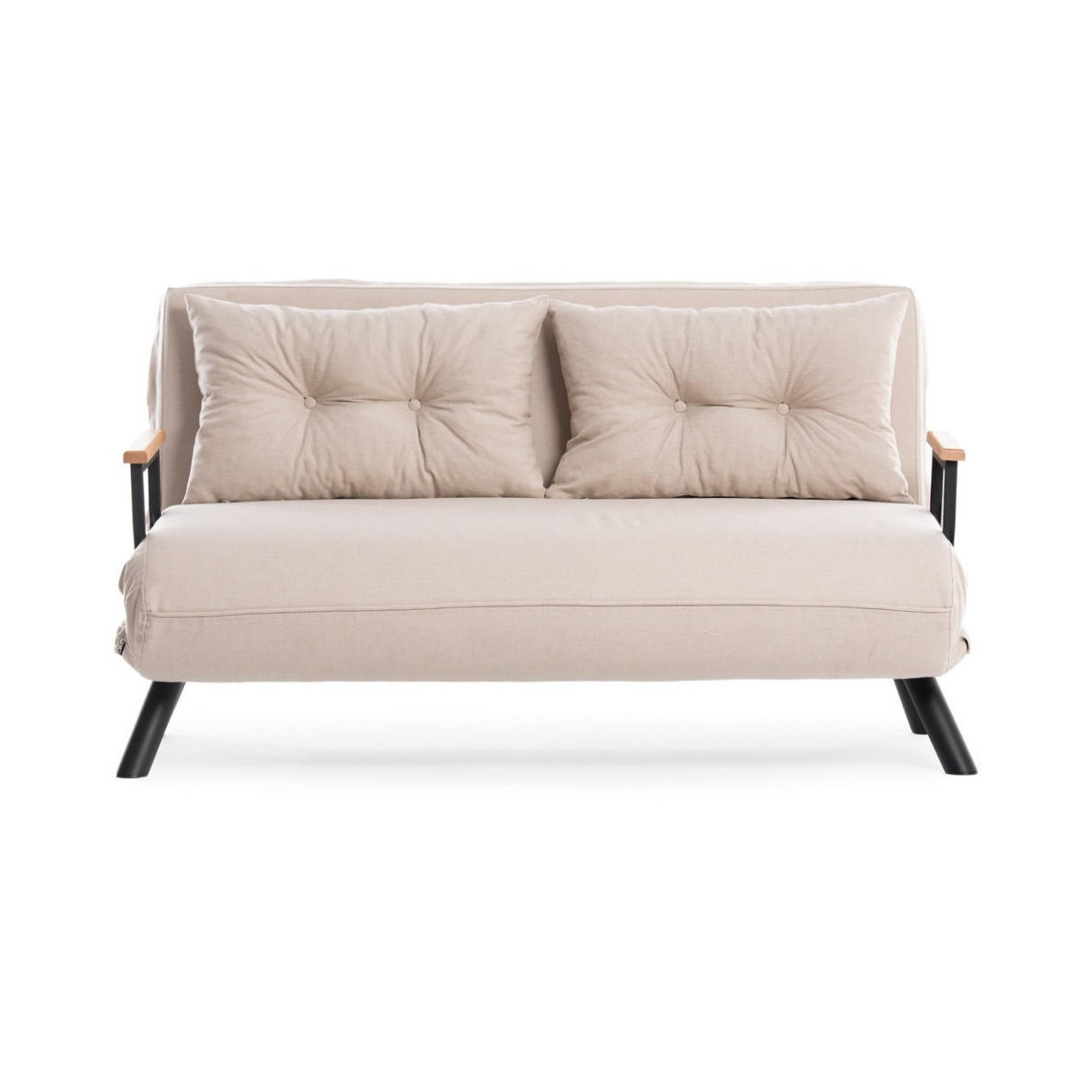 SCHLAFSOFA für 2 Personen mit Stoffbezug und Metallfüßen 133/50/41 cm - Beige, Metall (50/41/133cm) - Calicosy