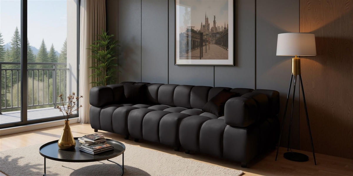 SOFA 3-sitzer Flow - Schwarz, Holzwerkstoff/Textil (288/71/96cm) - Fun Möbel