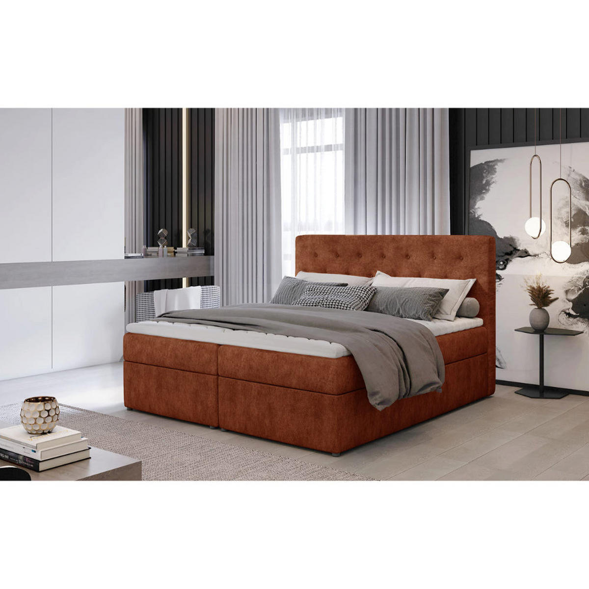 BOXBETT Loree Bonellfederkern - Dunkelorange, Holz/Holzwerkstoff (160/200cm) - Best For Home