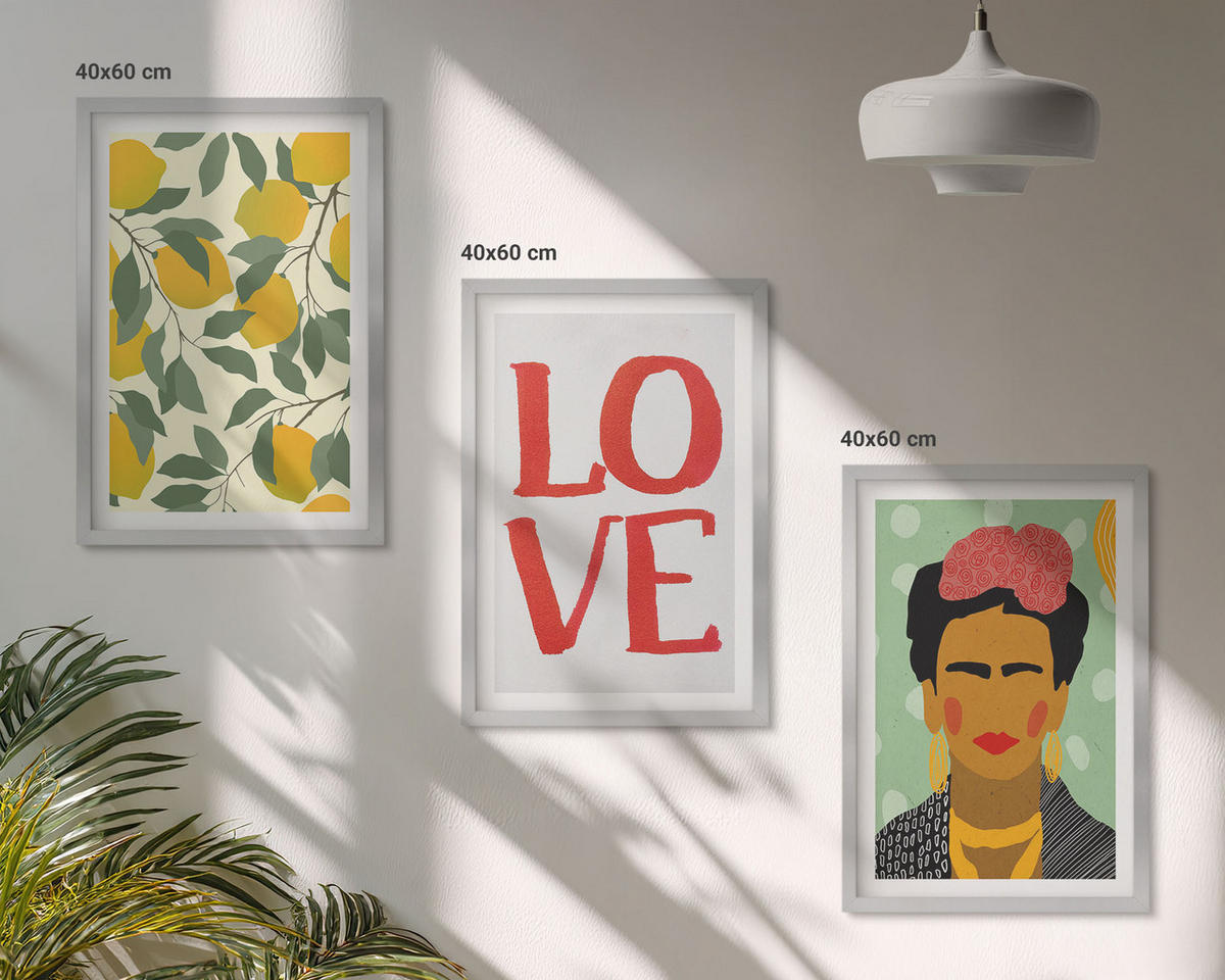 BILDER SET 3er Set - 40x60 cm Silberner Rahmen - Lemons LOVE Porträt von Frida - Silberfarben, Kunststoff (40/60cm) - TULUP