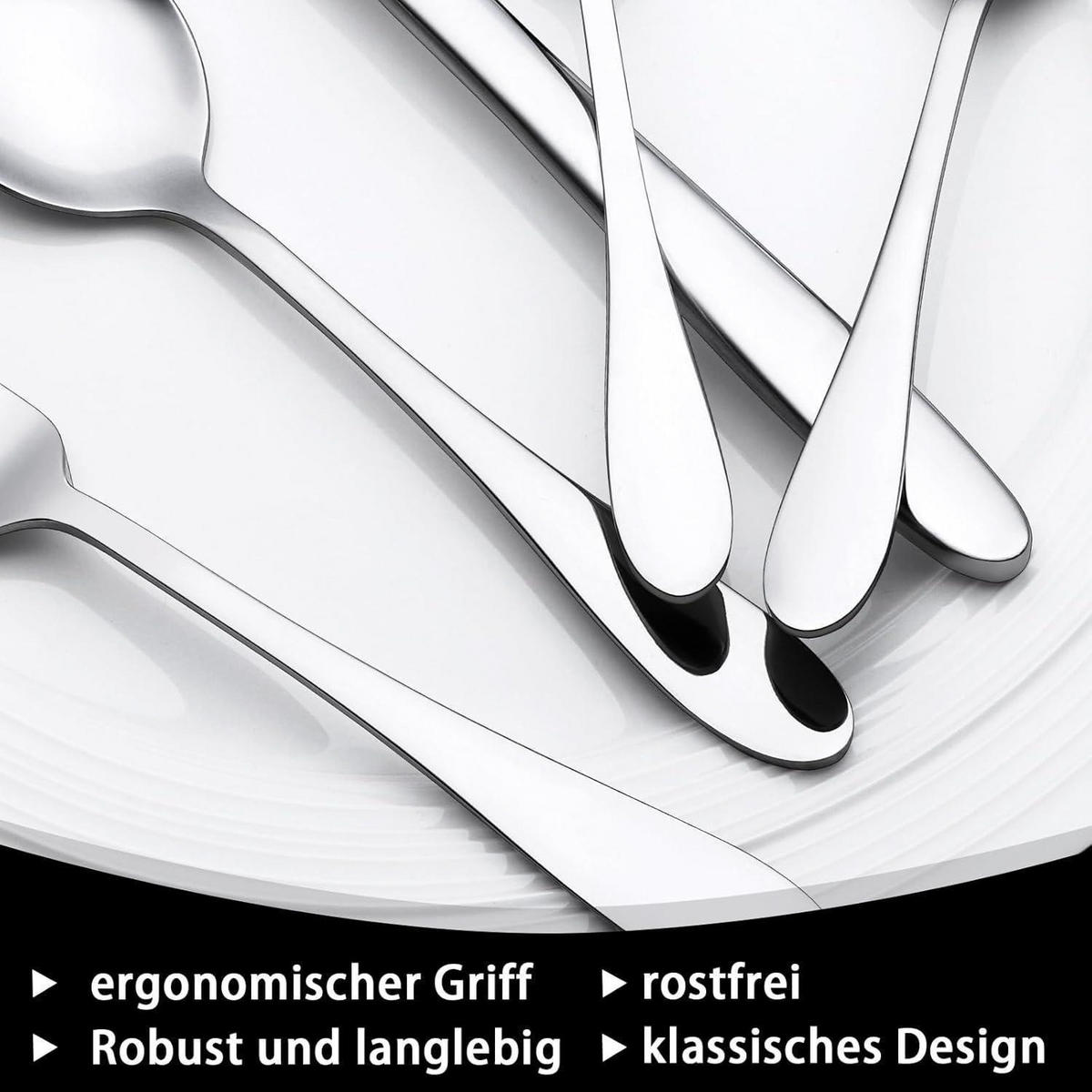 BESTECKSET 36-teilig für 6 Personen Edelstahl mit Steakmessern - Silberfarben, Metall