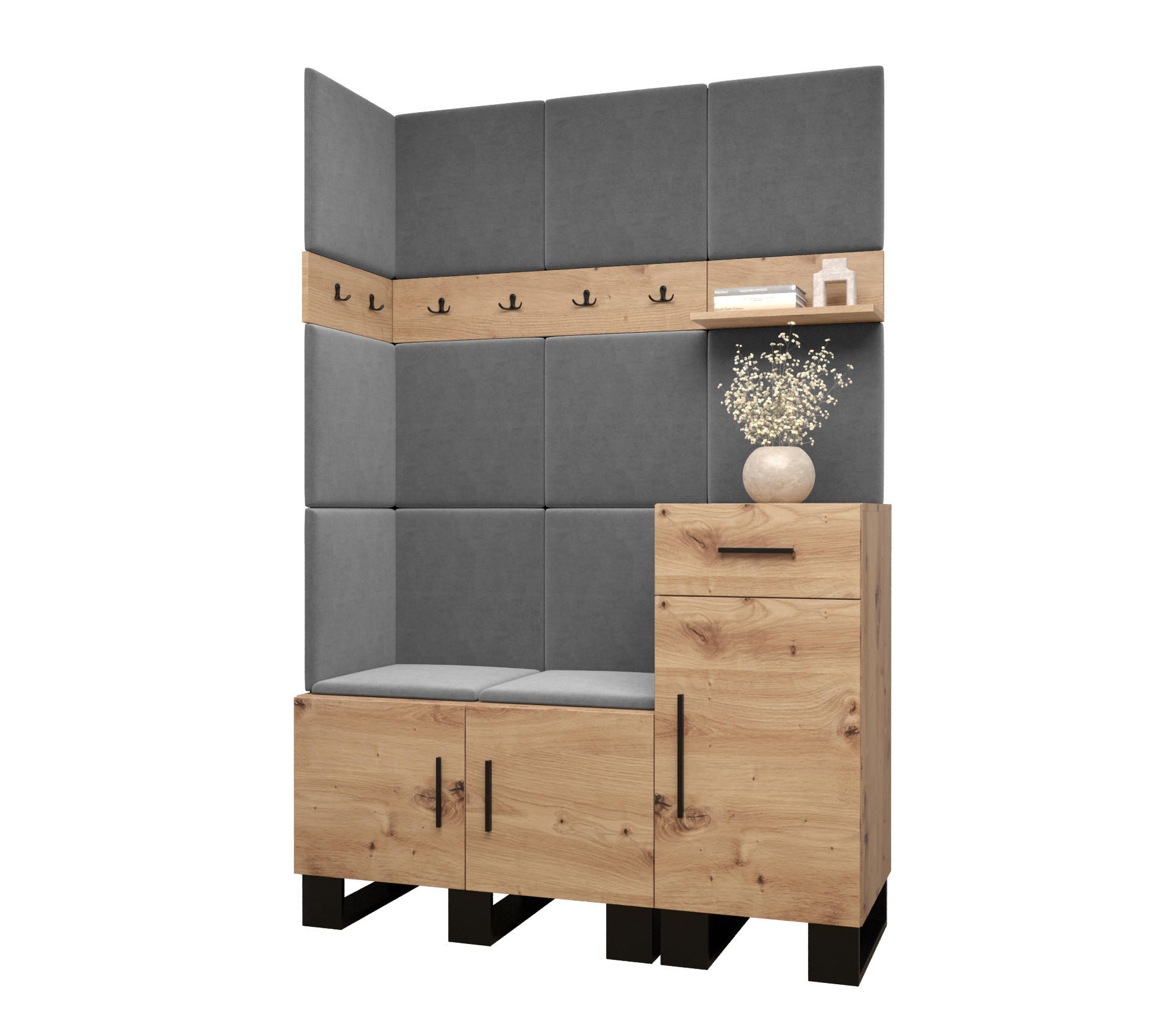 Abiks Möbel Garderoben-Set Eiche Artisan, Grau 126x196x45.6 cm