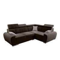 ECKSOFA APOLLO KN08, Eckcouch in L-Form mit Schlaffunktion, Farbe: Braun, Velourstoff, Ottomane Rechts - Braun, Textil (255/190cm) - O-Sofa