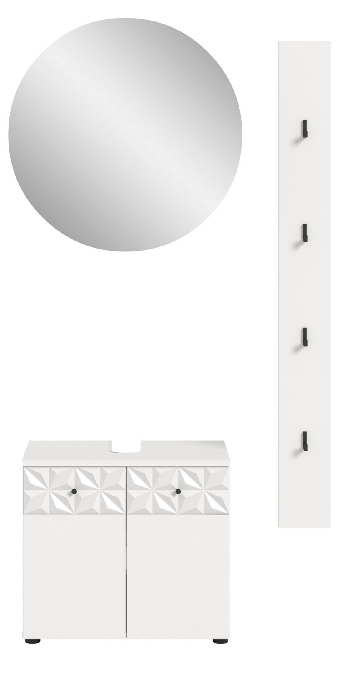 BADMÖBEL-SET weiß Hochglanz 3-teilig 100 cm, Komplettset mit 3D-Struktur - Weiß Hochglanz, Glas/Holzwerkstoff (101/187/37cm) - Inn.Furn