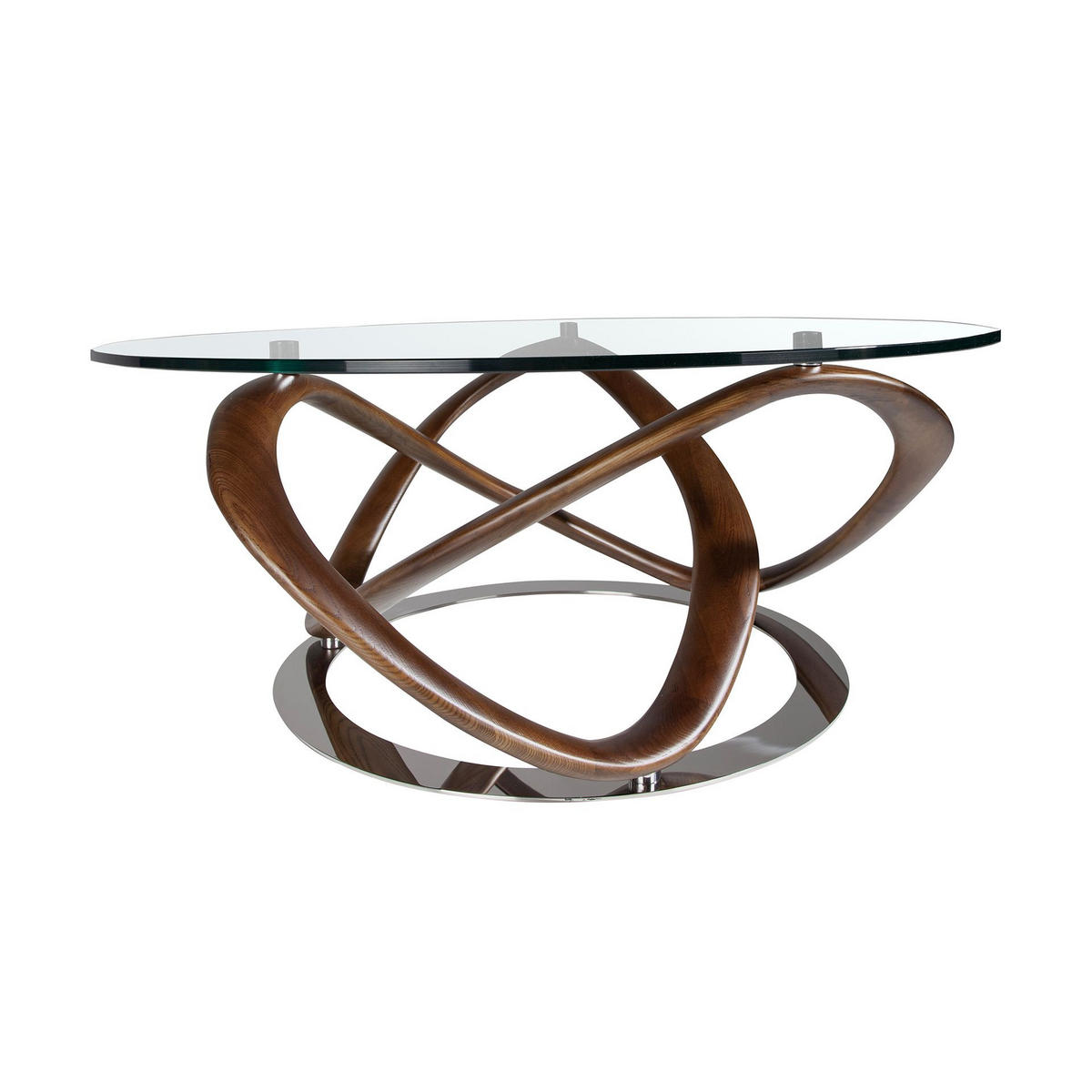 COUCHTISCH Runder aus gehärtetem Glas, Nussbaum und verchromtem Stahl Ø100/39 cm - Edelstahlfarben/Transparent, Glas/Holz (100/100/39cm) - ANGEL CERDA