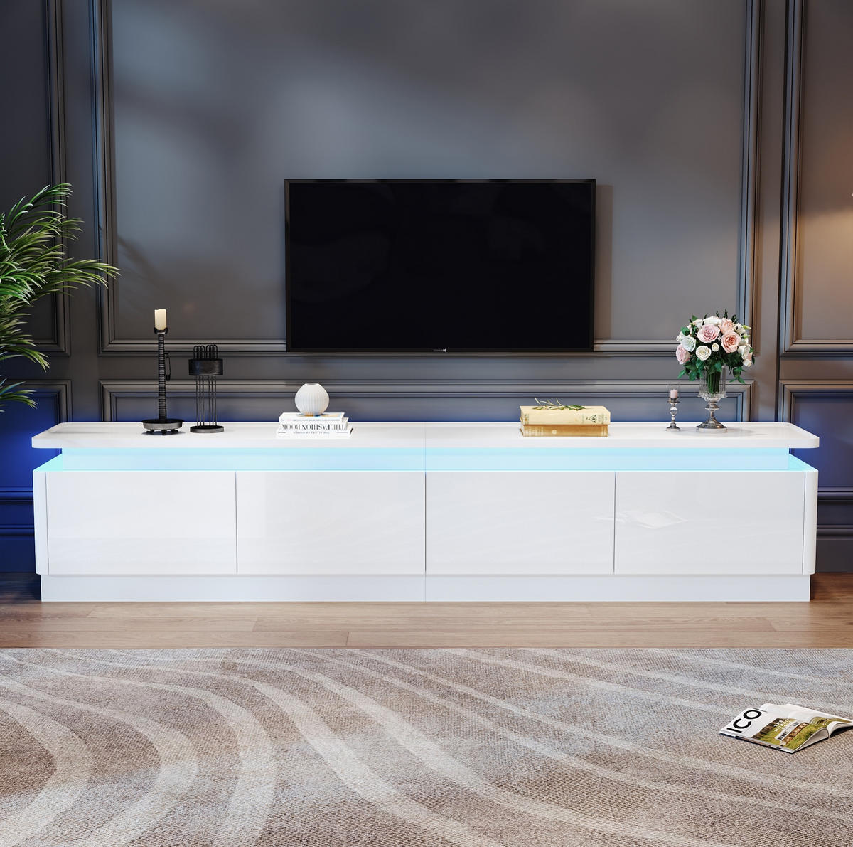 TV-SCHRANK mit 4 Schubladen, Hochglanz und dimmbarer LED 180/34/40 cm - Weiß, Holzwerkstoff (180/40/34cm) - Redom