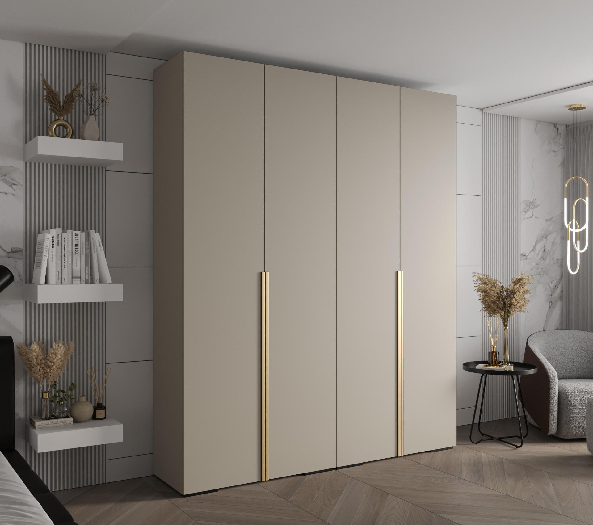 DREHTÜRENSCHRANK 236.7/200/47 4-türig - Kaschmir/Goldfarben, Holz/Metall (200/236.7/47cm) - MÖBEL KRYSPOL