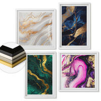 WANDBILDER 4er-Set - 50x50 cm & 40x60 cm Weißer Rahmen - Abstrakter Marmor mit Farben - Weiß, Kunststoff (50/50cm) - ArtPrintCave
