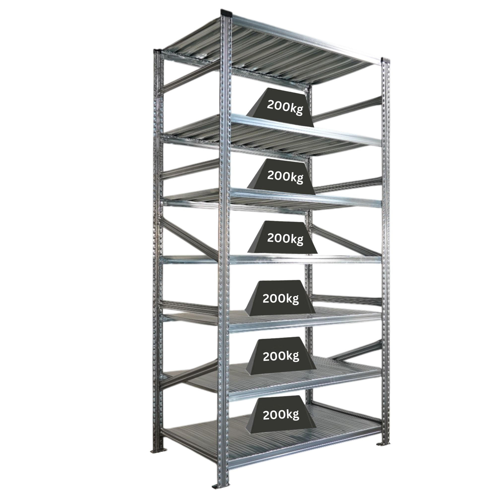 FACHBODENREGAL Proximo Stecksystem 250x120x60cm 7 Ebenen Beidseitig nutzbar Verzinkt - Silberfarben, Metall (120/250/60cm) - PROREGAL