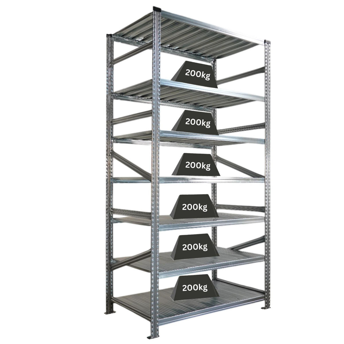 FACHBODENREGAL Proximo Stecksystem 250x120x60cm 7 Ebenen Beidseitig nutzbar Verzinkt - Silberfarben, Metall (120/250/60cm) - PROREGAL