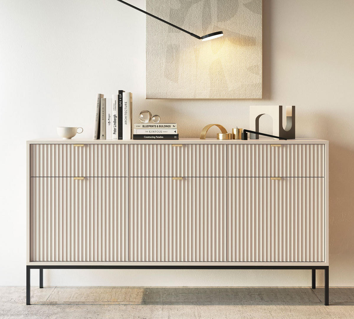 SIDEBOARD Nova Kaschmir / Schwarz 154 / 39 / 83cm - Kaschmir/Schwarz, Holz/Holzwerkstoff (154/83/39cm) - Feldmann-Wohnen