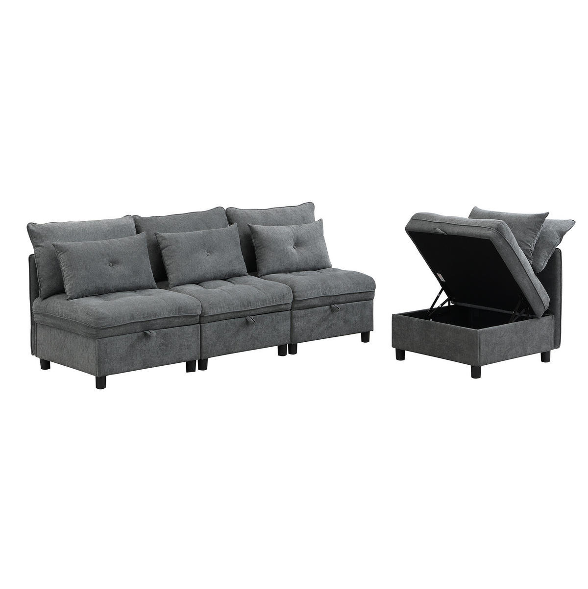 SOFA Modulares 4-Sitzer mit Schlaffunktion und Stauraum Chenille Bezug Antique Gray 360/95/80 cm - Dunkelgrau, Kunststoff (274/87/76cm) - OKWISH