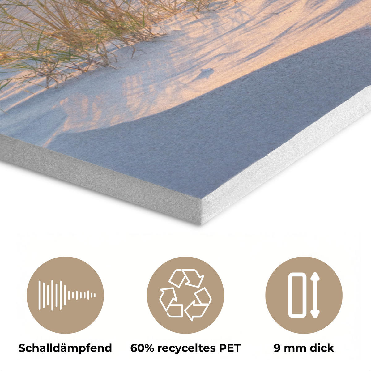 AKUSTIKPANEEL Strand - Sonne - Düne - Gras - Sand - Horizont 90x90 cm - Hellblau, Textil (90/0.9/90cm) - MuchoWow