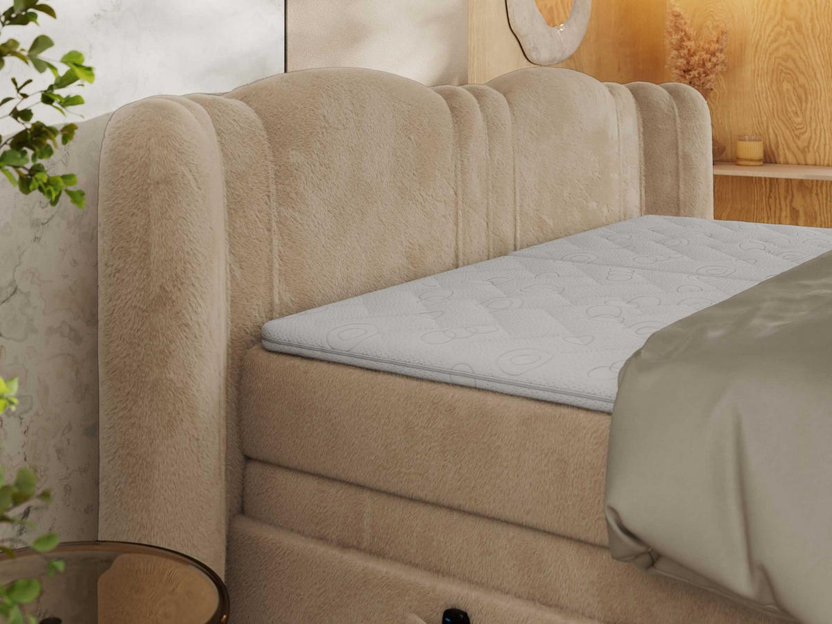 BOXSPRINGBETT FORTINA 160/200 - Beige Plüsch - Topper T25 - H3 - Beige/Schwarz, Textil/Metall (160/200cm) - MKS
