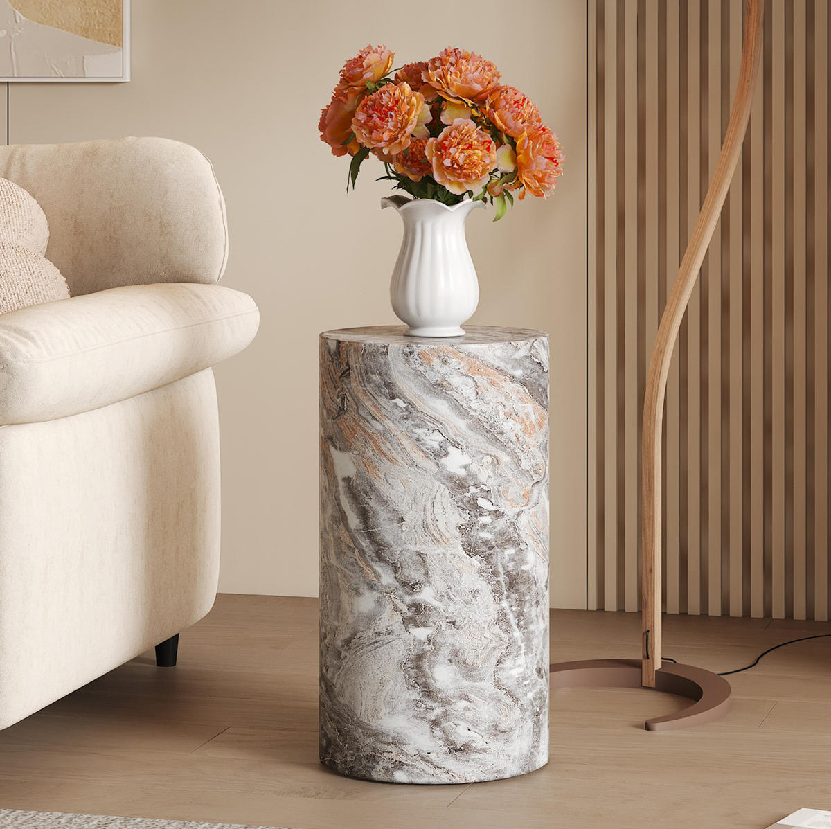 COUCHTISCH 30/55 cm grau aus MDF mit Marmoroptik - Grau, Holzwerkstoff (30/30/55cm) - OKMYHOME