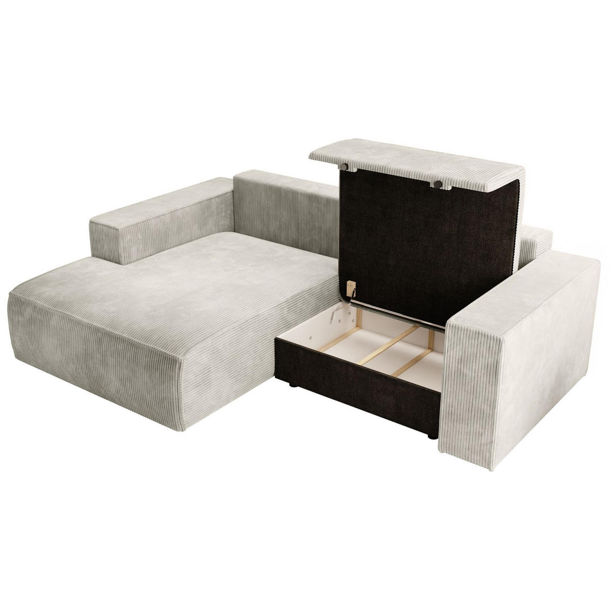 ECKSOFA Farese Mini mit Cordbezug Greige, links - Taupe/Schwarz, Textil (240/167cm) - Selsey